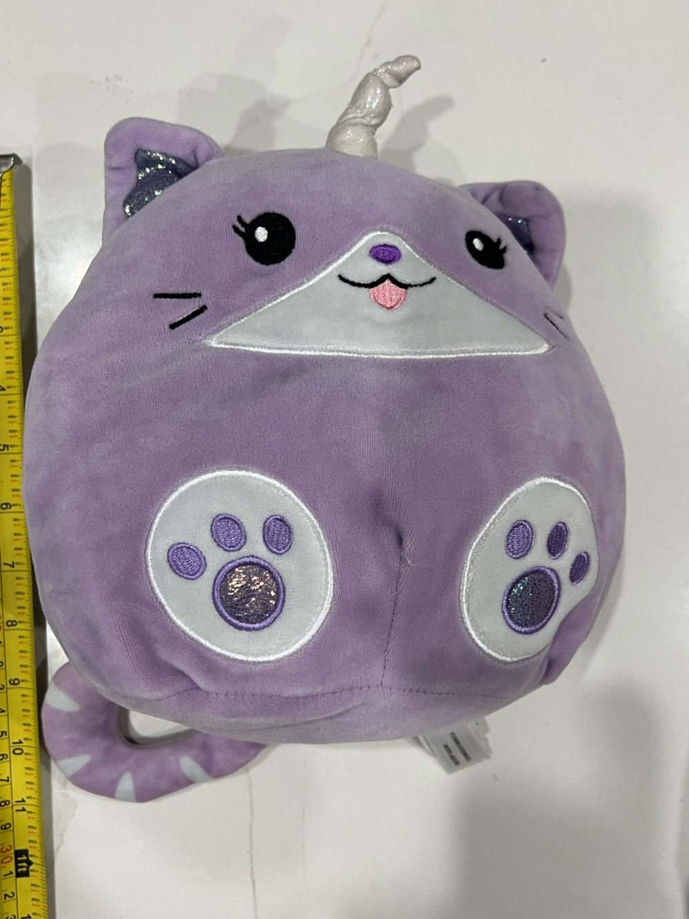 Purple Plush Animal Pillow with Paw Details